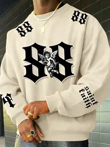 Men's Fashion Casual Sweatshirt, Number 88 English Pattern Design Print, Round Neck Long Sleeve, Minimalist Fitted Style, All Seasons