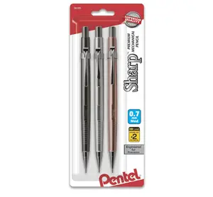 Pentel Sharp Mechanical Pencil 0.7Mm Metallic Barrels, Assorted Colors, Pack of 3