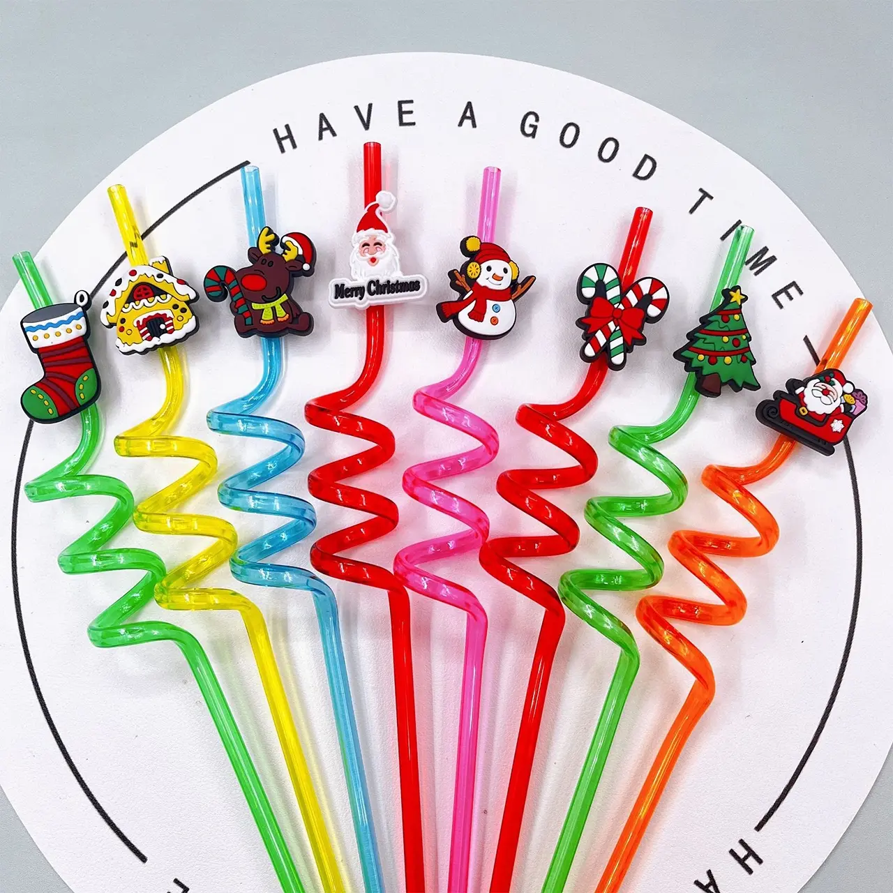 Christmas Party Straws Set, Santa Snowman Tree Reindeer Designs, Perfect Holiday Decorations & Gifts, 12/24 Pack Festive Drinking Sticks, Plastic Straws