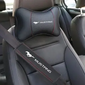 Leather Car Headrest Neck Pillow Seat Belt Shoulder Pad for Ford Mustang Mondeo Focus Fiesta Escape Kuga Ecospor Accessories Car Interior Kit