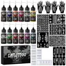 Temporary Tattoo Kit 12 Bottles Colors Temporary Tattoo Ink 13 tattoo Stencils,DIY Body Art Skin Painting Designs for Women Men Kids Party Gifts, Tattoo Inks Set, Tattoo Supplies