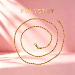 【FOLYSTUY(Y109)】Trending 3mm Dainty Twisted Cable Chain Necklace - Gold Chain Links, Miniature Metallic Style, Cable Chain Necklaces, Chain Links Necklaces