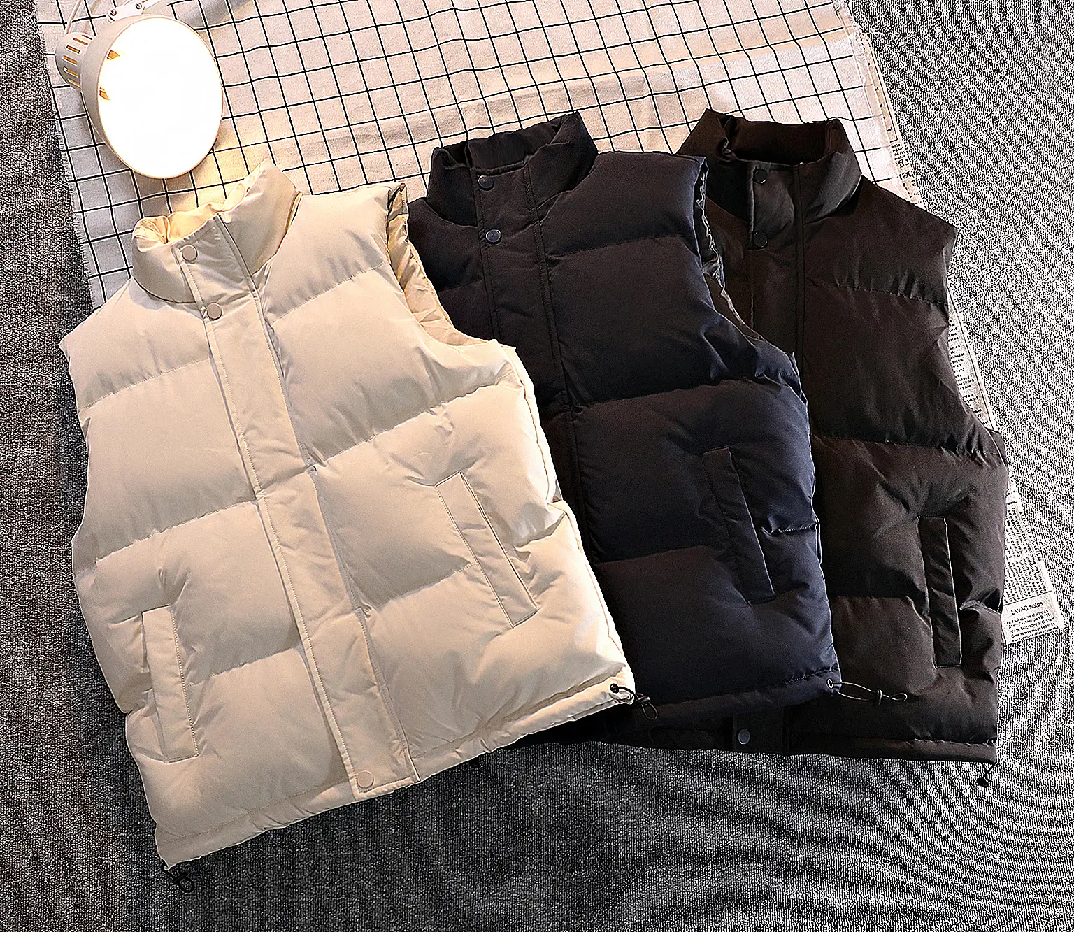 2026 Fall Winter Men's Stand-Collar Outerwear Vest - Thick Warm Sleeveless Polyester Knit Gilet, Front Zipper, Medium Length, Windproof Quick-Dry Cold-Resistant Plain Surface Casual Sports Top