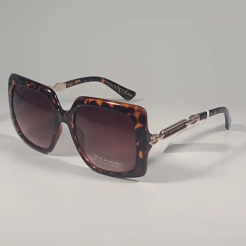 Tahari TH933 brown multi gold arm oversized square sunglasses‎ brand new Tahari Oversize Square Sunglasses Dark Brown Tortoise Brown  main image 4