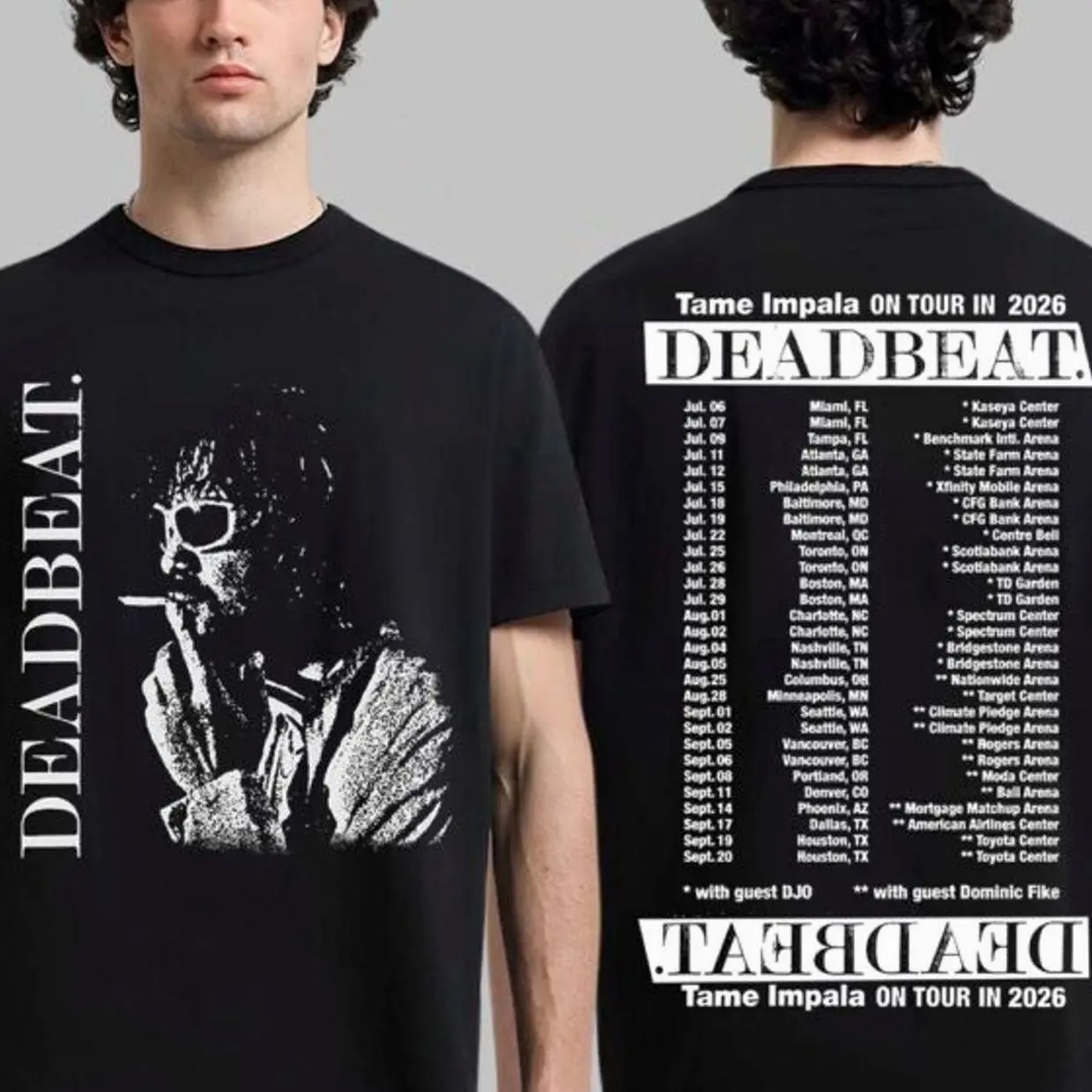 Tame Impala With Djo Deadbeat Tour 2026 Merch Portrait Smoking T-Shirt CDW NJD