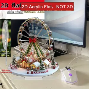 2D plan, 1 Ferris wheel decoration - Christmas and Winter Wonderland theme with snow scenery, red and green accents - Acrylic desktop decoration suitable for homes, offices, and farmhouses - No power required - Creative holiday and year-round gifts