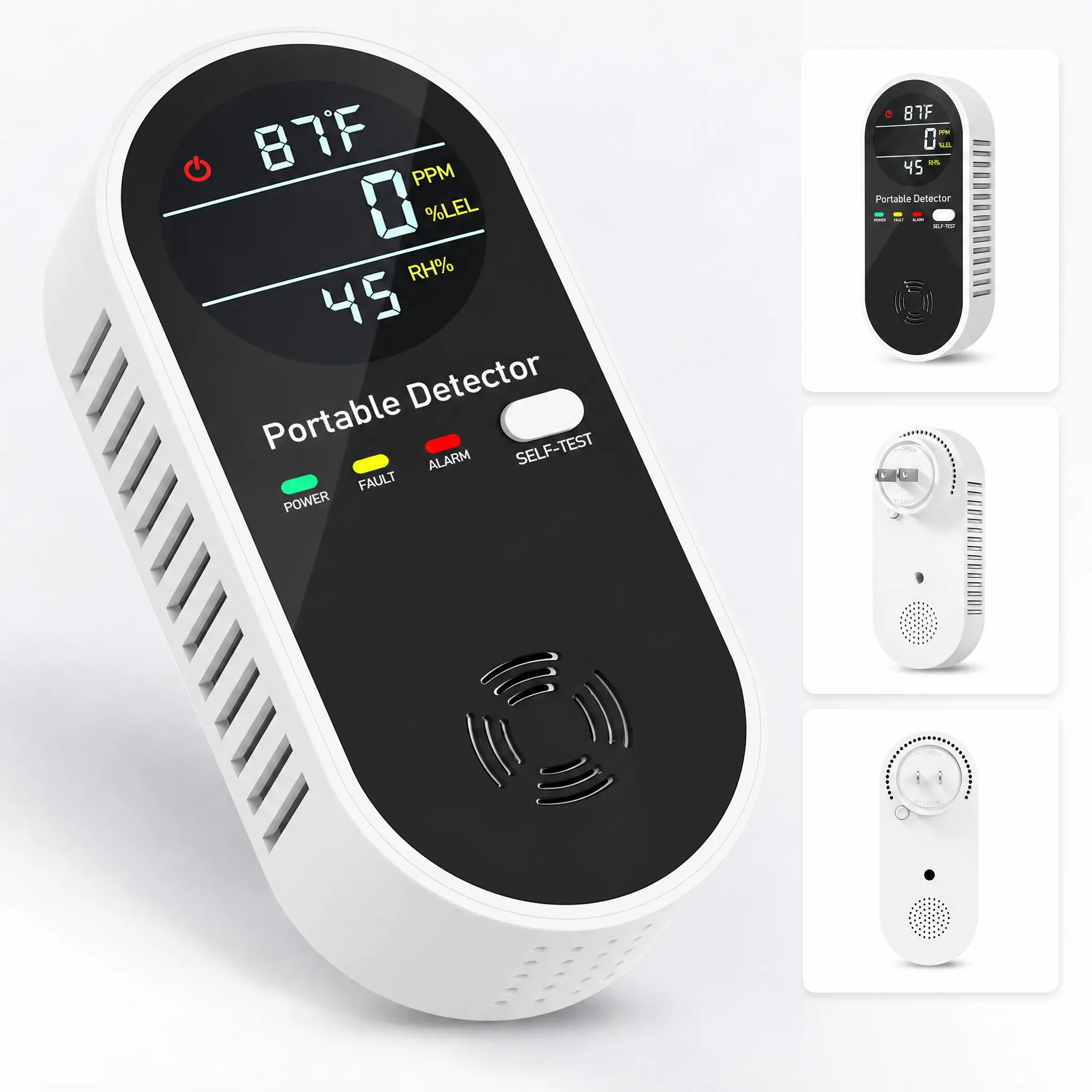 4-in-1 Display Remind,Plug in with Temperature Humidity Sensor Built-in,with DualSensor,Air Safety Remind with Clear Display Sound &Light for Homes,Kitchens,Apartments,RVs