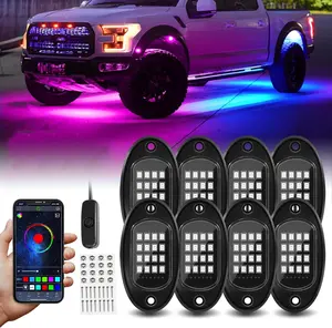 8 Pods RGB LED Rock Lights for Jeeps Trucks Golf Cart ATV UTV RZR SUV Offroad Pickup Car, Waterproof Multicolor Underglow Kit with APP Music Mode Underbody Neon Light Vehicle Underneath Accent 12V