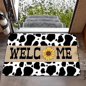 1pc Cow and Sunflower Pattern Floral Style Cottage Welcome Doormat, Flannel Material, Suitable for Bedroom, Living Room, Kitchen, Bathroom, Indoor Entrance Doormat, Doormat, Front Door Doormat, Welcome Mat, Mat, Carpet, Entrance Doormat, Christmas Do