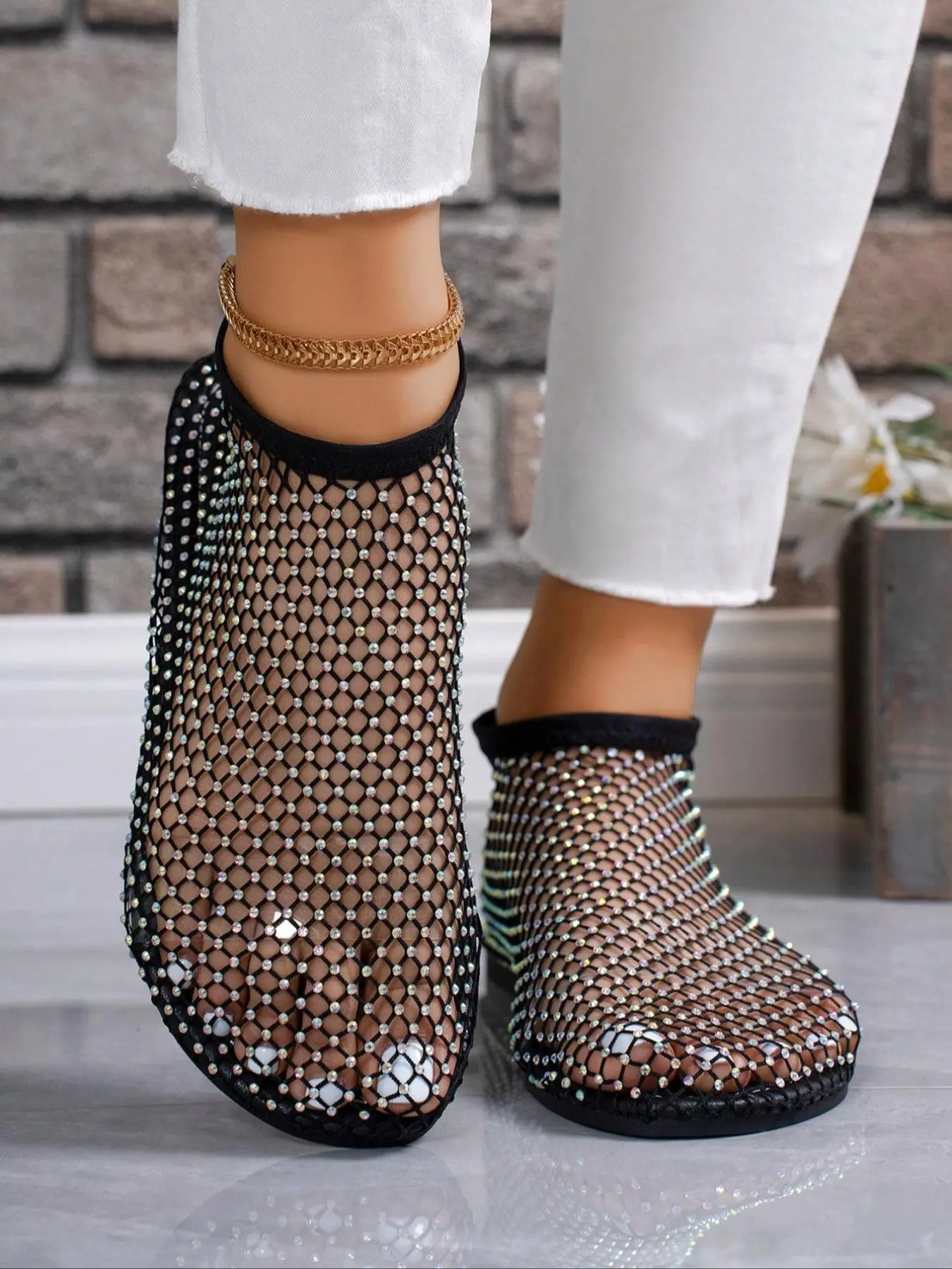 Women's Fashionable Rhinestone Decor Mesh Breathable Comfy Lightweight Flat Sandals, Fashionable Comfy Sandals, Casual Versatile Sandals for Beach Vacation, All-match Commuter Shoes for Work & Daily Wear