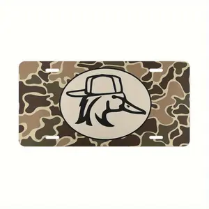 Vintage Camouflage Hunting License Plate - 6x12 Inch Heavy-Duty Metal Farm & Outdoor Vehicle Tag with Duck Hunting Design, Camo Pattern & Red Neck Duck Emblem