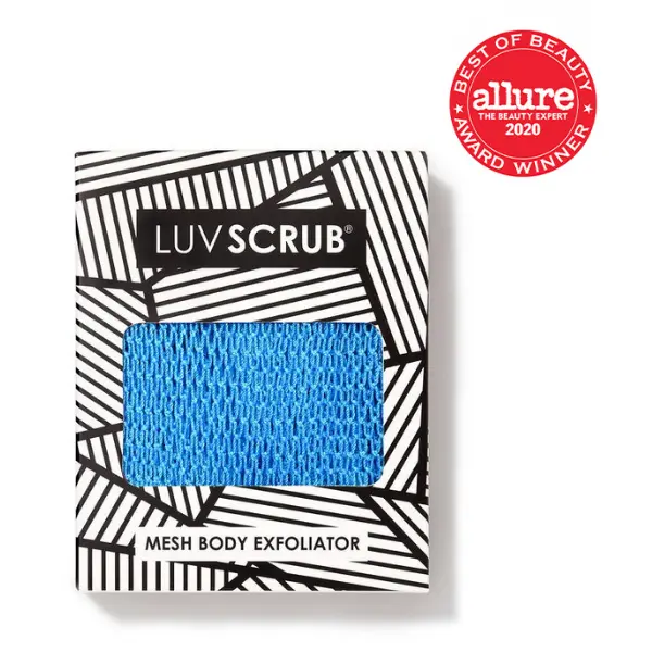LUV SCRUB OUT OF THE BLUE - Authentic African Exfoliating Mesh Sponge,Ghana Loofah Washcloth Scrubber for Smooth Skin, Body Exfoliator Korean Scrub for Bathroom, Estheticians, Waxing salons, Spa, Gym, Allure Best of Beauty Award Winner