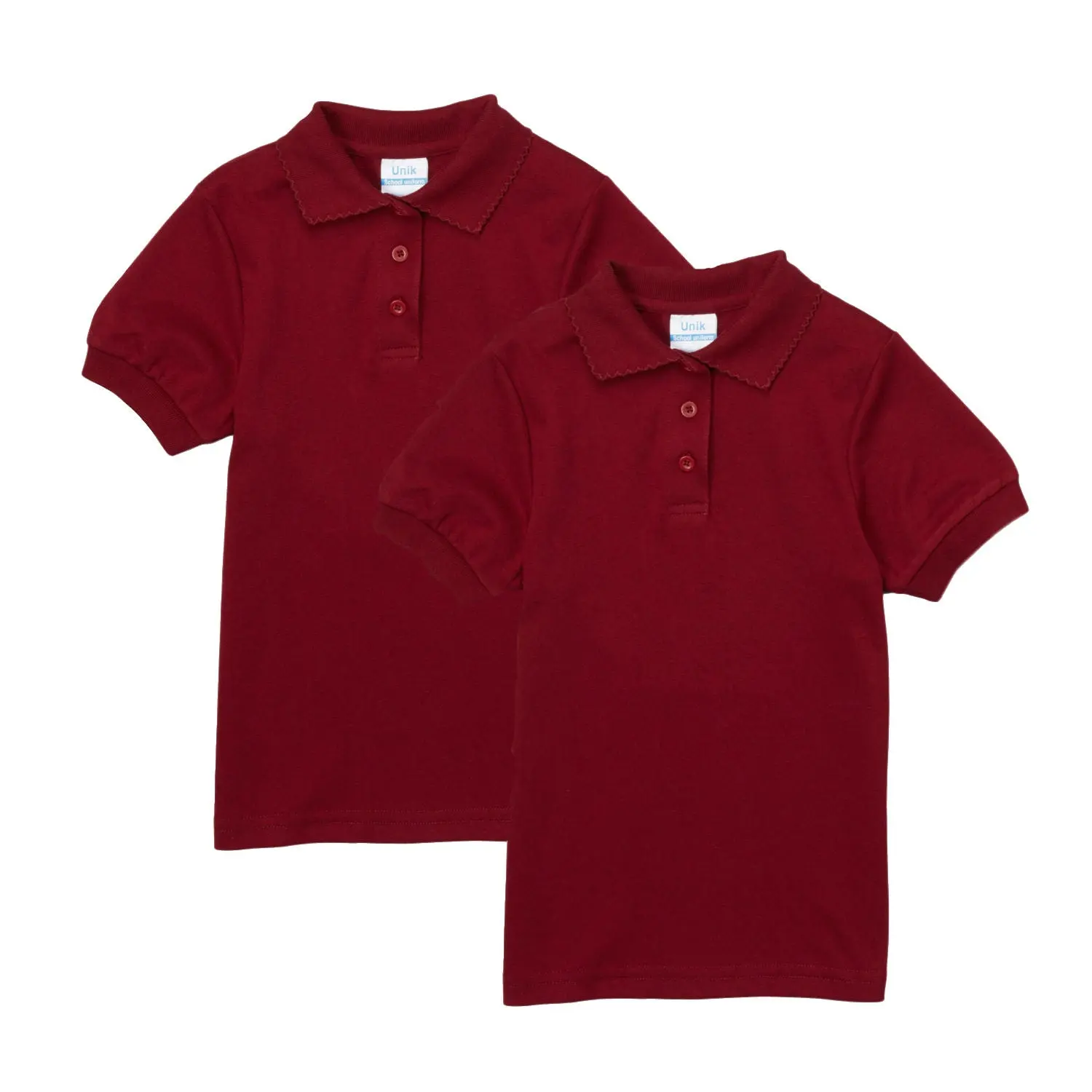 Girl's High Quality Soft Uniform Short Sleeves Polo Shirt Burgundy 5-18 GSU01 2 Pack