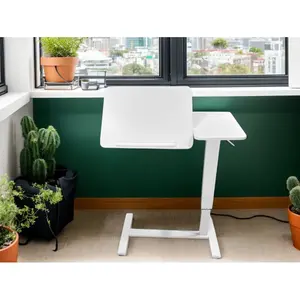 (UPGRADED) Overbed Bedside Desk Mobile Rolling Laptop Stand Tilting Overbed Table with Wheels Height Adjustable Tray Bedside Table for Laptop Bed Sofa WHITE