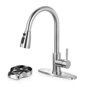 WOWOW Kitchen Faucet with Glass Rinser: Stainless Steel Kitchen Sink Faucet and Cup Rinser Combo for Kitchen Sink 2 or 4 Hole, Brushed Nickel