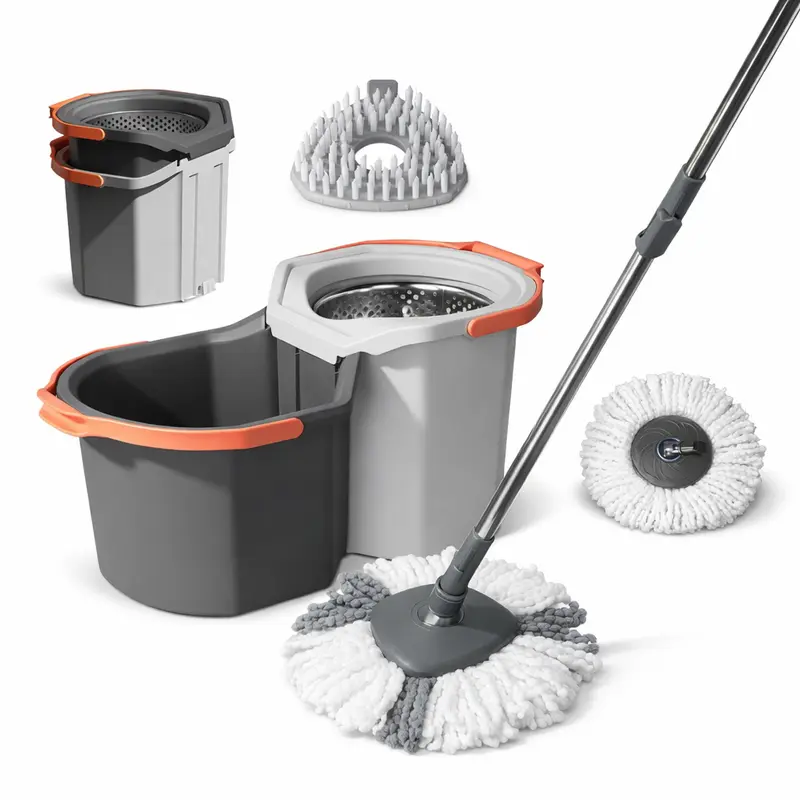 360° Rotating Spin Mop & Bucket Set with Double Bucket System & 3 Microfiber Heads for Easy Home Cleaning