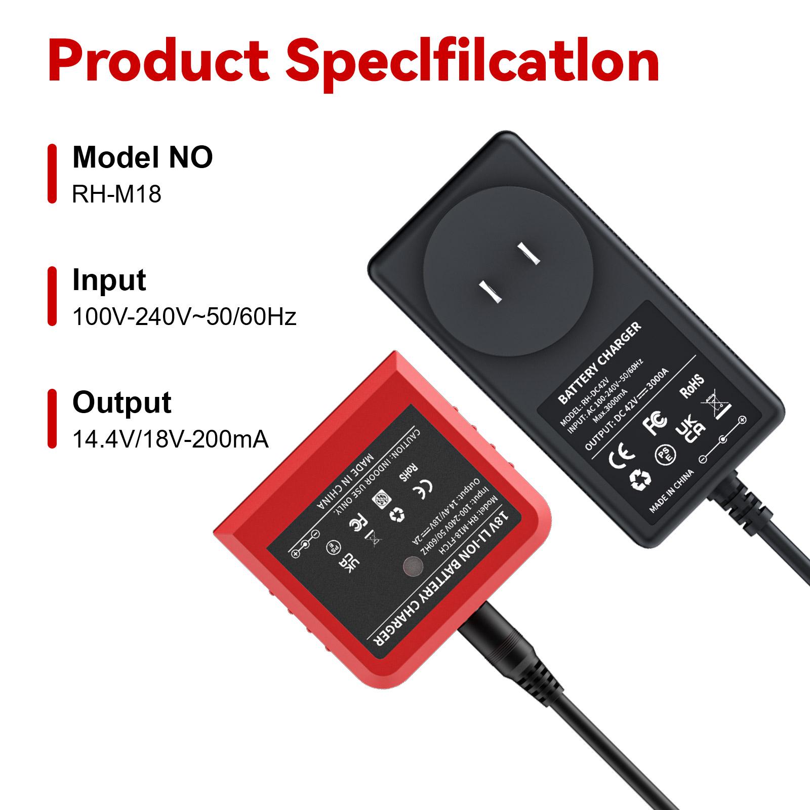 Charger Replacement for Milwaukee Battery Charger Compatible with Milwaukee 18V Max Lithium Battery 100-240V Charger 48-59-1808 48-59-1802 48-59-1807