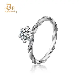 Delzzad 1ct Rope Ring Round Synthetic Moissanite Ring Band In 925 Sterling Silver Christmas Gift