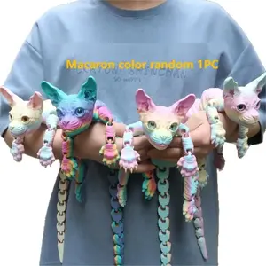 Giant 3D Printed Sphynx Cat Figurine - Jointed Action Figure with Expressive Eyes, Multi-Color Options (Pink, Green, Yellow, Brown, ) - Large Desk Decor or Collectible Room Decor or Gift for Christmas/Halloween - Durable Plastic Construction