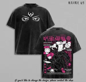 Jujutsu Kaisen Yuji Itadori Ryomen Sukuna Anime T Shirt Graphic Vintage Washed Black Tee Oversized Manga Streetwear Japanese Anime Fashion Casual Unisex Gift Idea
