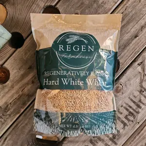 Hard White Wheat BERRIES Organic, biodegradable bag, Regenerative Bread Flour - 5 Pound Bag USA Grown & Regeneratively Farmed Baking Ingredients + Regen Farmhouse brand
