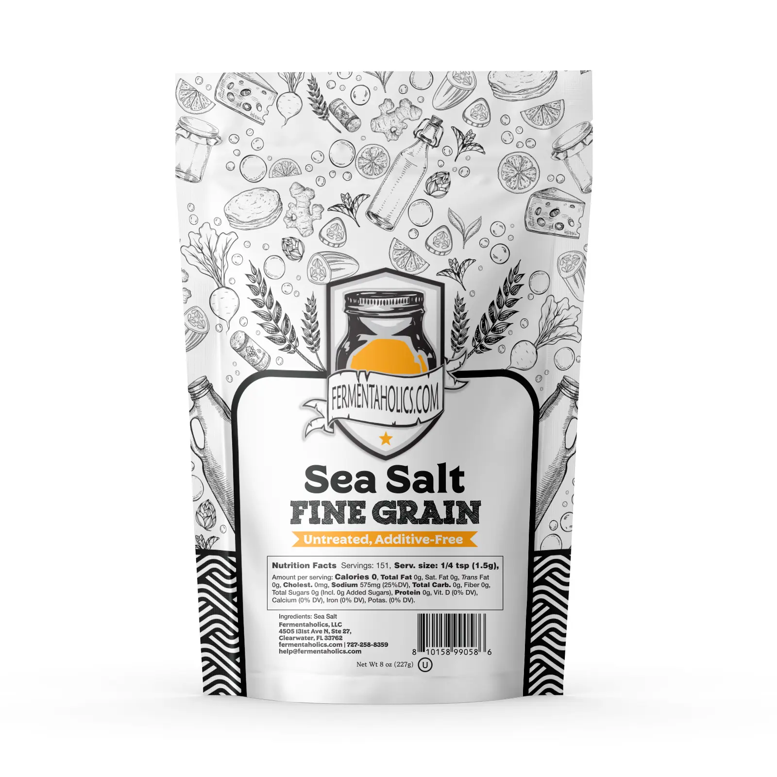 Fermentaholics Sea Salt – 8 oz – Fine Grain | Untreated, Additive-Free for Fermentation & Brining