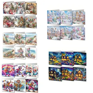 Diamond Art Colorful Painting Greeting Cards Kit, Custom Message Card, 6 Counts/set DIY Diamond Art Painting Greeting Card, DIY Handmade Gift for Friend & Family