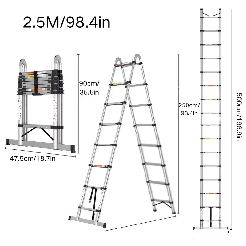 Heavy-Duty Telescoping Ladder – Multi-Position A-Frame Ladder with Anti-Slip Feet and Stabilizer Bar, Supports Up to 330 lbs. Easy to Use for Home Repairs, Outdoor Projects, Roof Access, and More., Portable Collapsible Ladder, Sturdy Portable Ladder