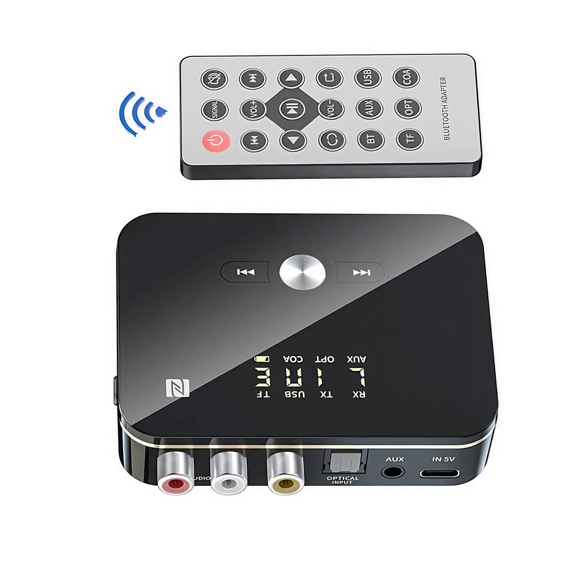 BT 5.0 Wireless Receiver Transmitter Multifunction Portable, NFC Support Low Latency HD Audio Adapter, Streaming Music Converter Essential for Home Theater Car Audio Smartphone Tablet TV Devices