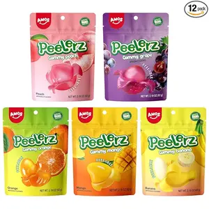 AMOS Peelerz Gummy Variety Pack - 5 Individual Packs, Valentine's Day Candy Peelable Fruity Gummies in Mango,Orange, Peach, Grape, and Banana Flavors