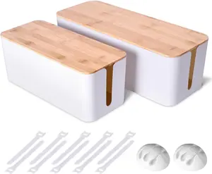 Large Cable Management Box 2 Pack, Cord Organizer Cover for Power Strip TV Wires Router, Desk Cable Organizer Box for Home Office Setup White