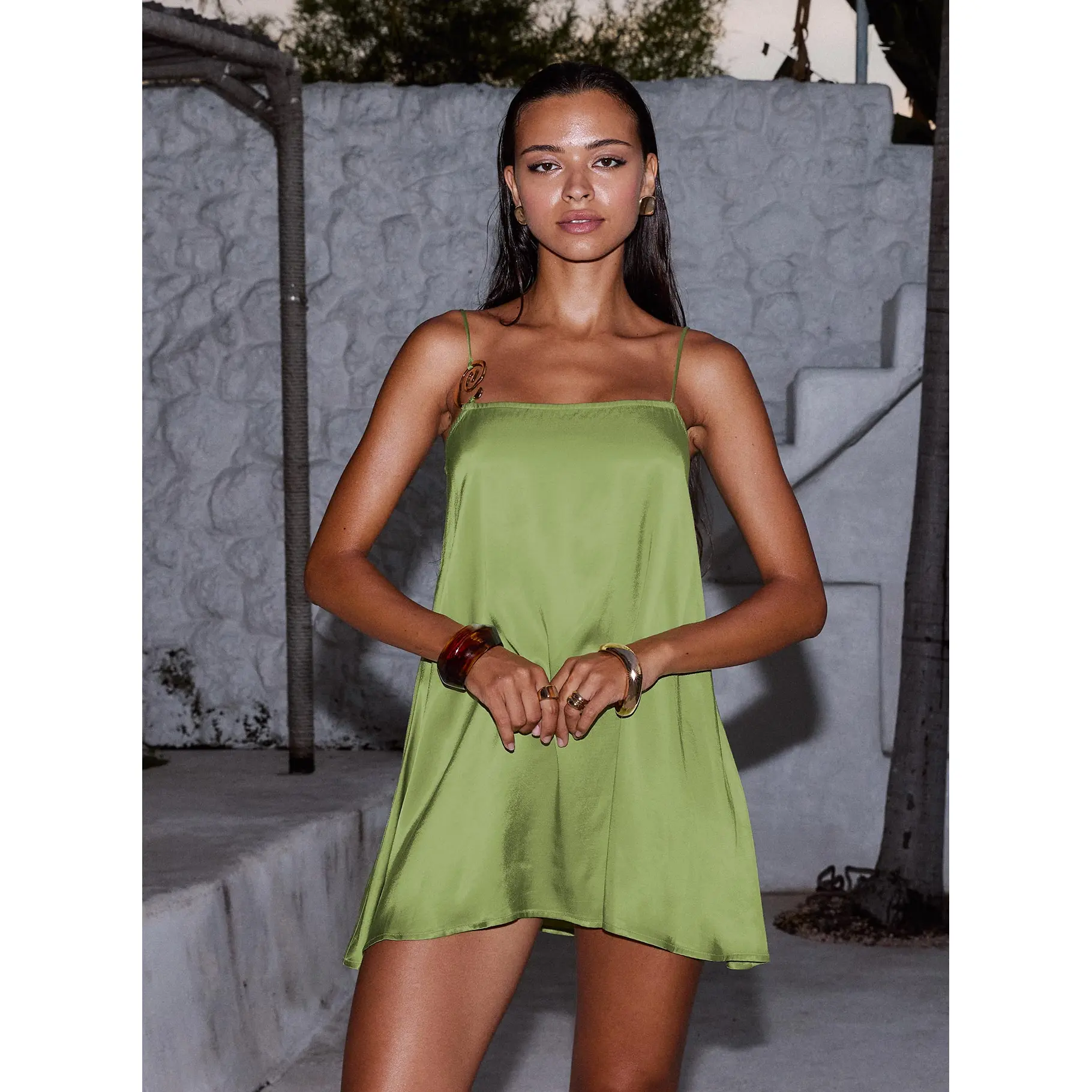 apple cider mini dress green Green Bubble Hem Mini Dress With 3D Flower main image 1