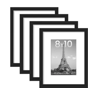 8"x10" Picture Frame Set of 4 – Black Wall Gallery Photo Frames for Home Decor