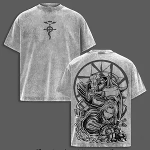 Fullmetal Alchemist Brotherhood Oversized Washed Graphic Tee – Vintage Heavy Cotton T-Shirt, Classic Anime Streetwear Top, Perfect for Manga Lovers & Dark Fantasy Fans B57
