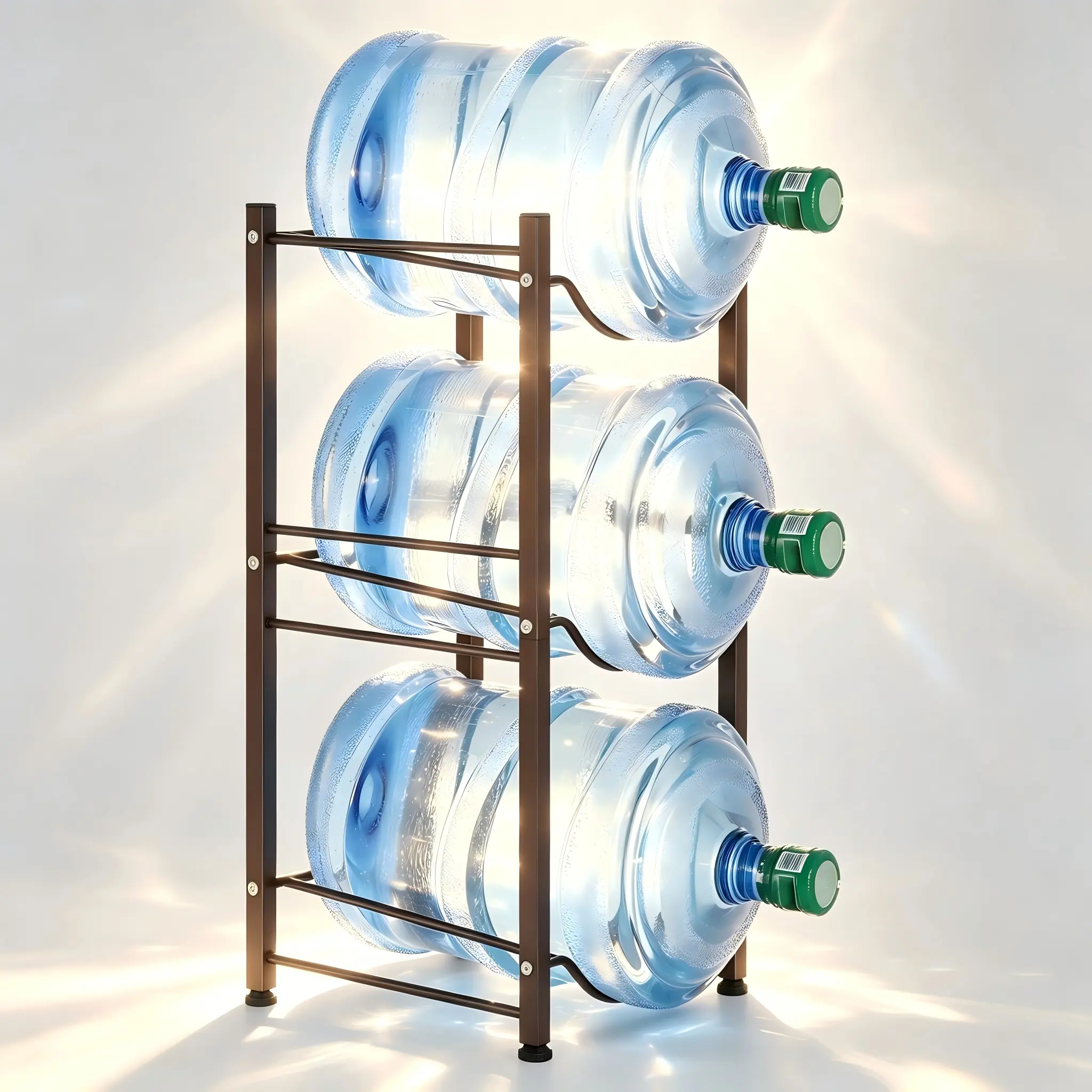 Bronze Adjustable 3-Tier Heavy-Duty Metal Storage Rack - 5gal Water Jug Holder Stand, Cooler Dispenser Organizer for Home Office Kitchen