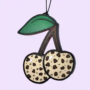 Cute Cherries Scented Car Freshener with Leopard Print Design for Aromatic Car Interior