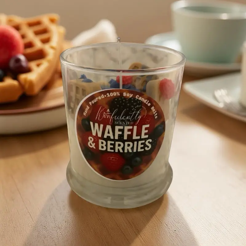 Konfuciously Spatula Waffle & Berries Candle - Hand Poured 100% Soy Wax Scented Candle in Glass Container with Waffle and Berry Design