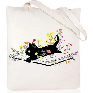 Canvas Tote Bag for Women Aesthetic Cute Cat Shopping Grocery Reusable Bags Women Gift，Double-sided printing