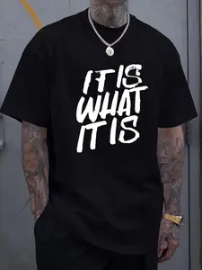 IT IS WHAT IS T-Shirts Men's Printed T-Shirts, Casual Short Sleeve Crew Neck Tees, Unisex Fashion Graphic Tops for Daily Wear, Lightweight Summer Streetwear, Comfortable Fit for Men & Women, Four-Season Versatile Style