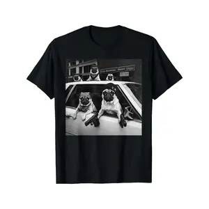 Funny Pug Meme Pug Gangster Dog Street Style T-Shirt for Men Women Couple |   Trendy Tops, Short Sleeve, Crew Neck, Medium Stretch Fabric, Perfect for Daily & Casual Wear