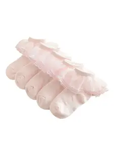 5 Pairs Baby Girl Ruffled Socks, Cute Lace Trimmed Breathable Mesh Dress Socks, Newborn Infant Footwear, Soft & Comfortable Design, Soft Comfy Socks