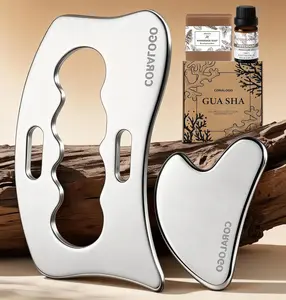 Coralogo Stainless Steel Gua Sha Tools – 4PC Skin Care & Massage Set with Oil and Soap, Relaxing Face and Body Self-Care for Her, Wife, Mom, Birthday or Get Well Soon