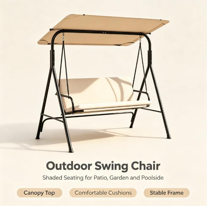 3-Seat Outdoor Canopy Patio Swing Chair - Adjustable Tilt Canopy, Sturdy Stand Base, Backyard Garden Decor Furniture