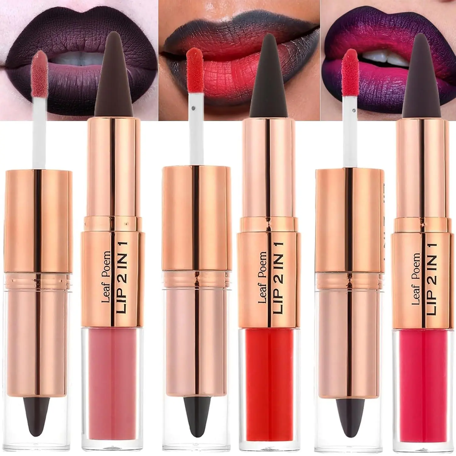 3 Pcs Lip Liner and Gloss Set 2 in 1 Lipstick with Dual-Ended and Smooth Buildable Lip Gloss for Women Lip Combo Makeup (3 Pcs Glossy #04#05#06)