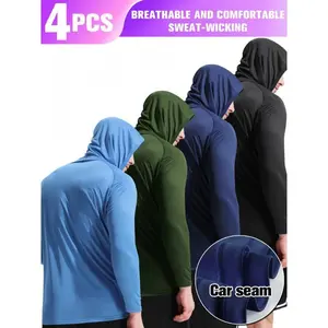 4-pack4-PackMen'sLongSleeveSunProtectionShirtswithHood,Quick-DryBreathableHoodedWorkoutforFishing,Running,GymWorthhavingNewYear