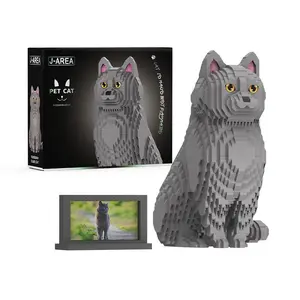 2903PCS Shorthair Blue Cat Micro Building Blocks Model Sets Animal Bricks Ornaments Assemble Toys Children Birthday Holiday Gifts