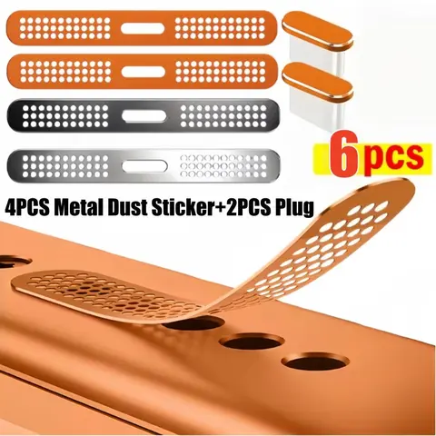 6pcs Metal Dust Plugs Charging Port Protectors for iPhone 17 ProMax/17 Pro, Durable Phone Mesh Speaker Covers for Effective Cleaning, Smartphone Accessory