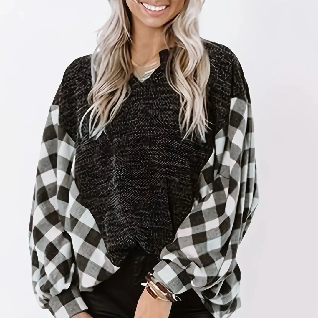 Black and White Baffalo Plaid Flannel Shirt for Women Oversized Long Sleeve Casual Blouse Top - Bucket 1 Comfortable Chic Cardigan Breathable