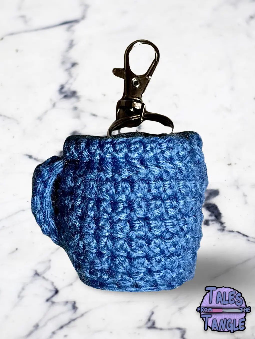 Handmade Blue Coffee Cup Crochet Keychain Accessory for Coffee Lovers