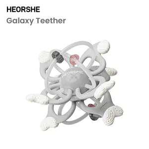 Heorshe Galaxy Baby Teether Toy - BPA-Free Silicone with Easy-Grip Rings, Soothing Textures, and Stimulates Sensory & Motor Skills for Teething Relief